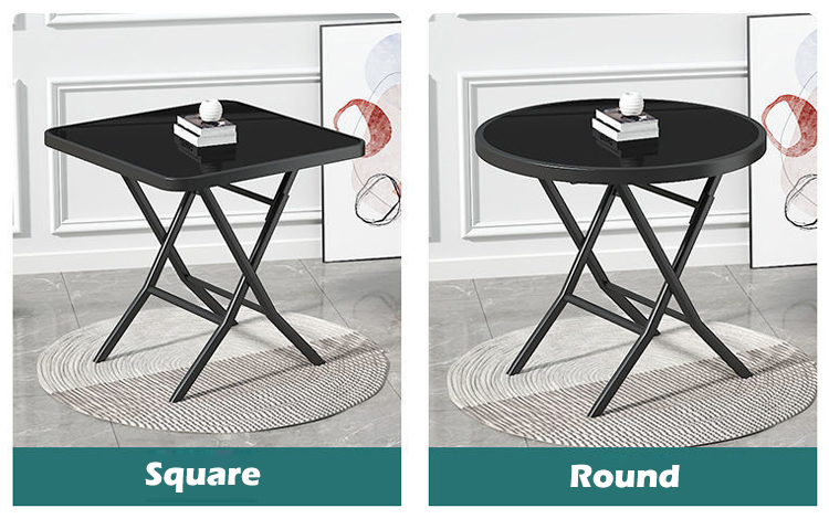 Outdoor Table Metal Tempered Glass Square Round Folding Foldable Coffee Dining Table