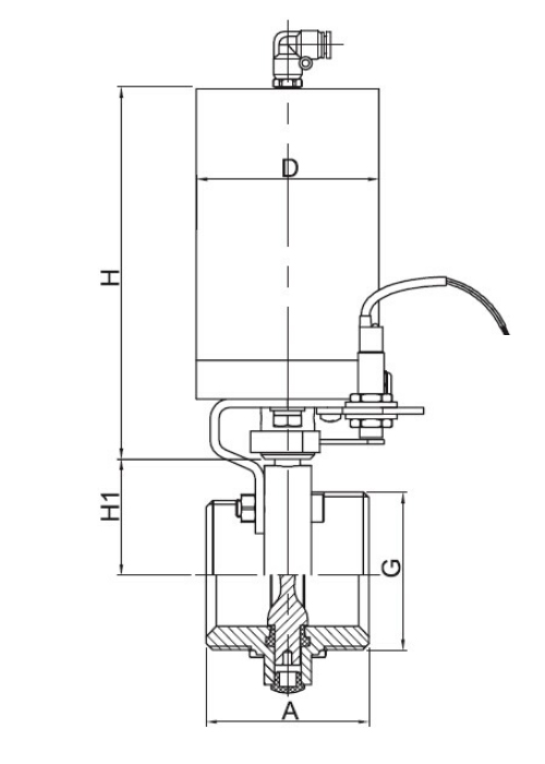  Dimension of Sanitary Pneumatic Threaded Butterfly Valve – 3A Series
