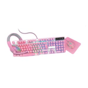 Compact Lightweight All-pink Gaming Keyboard With Static Rainbow Backlight Plus