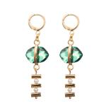 Chain Buckle Enamel Hoop Earrings Set With Gold Plated Oval Turquoise 2 Pearls