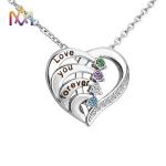 45cm Stainless Steel Heart Pendant Necklace With Birthstone Inlayed Engraving
