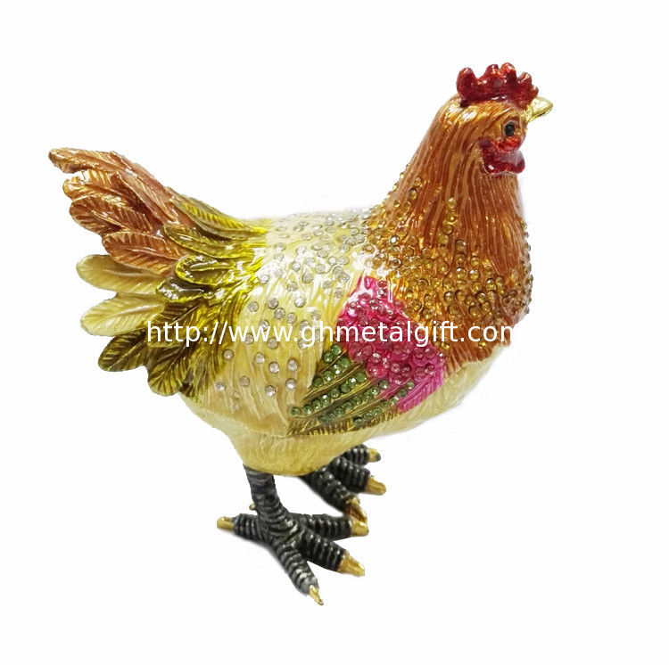 Pewter alloy animal box metal jewelry boxes hen enameled trinket boxes