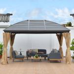 Outdoor Hardtop Gazebo Galvanized Steel Double Roof With Curtains