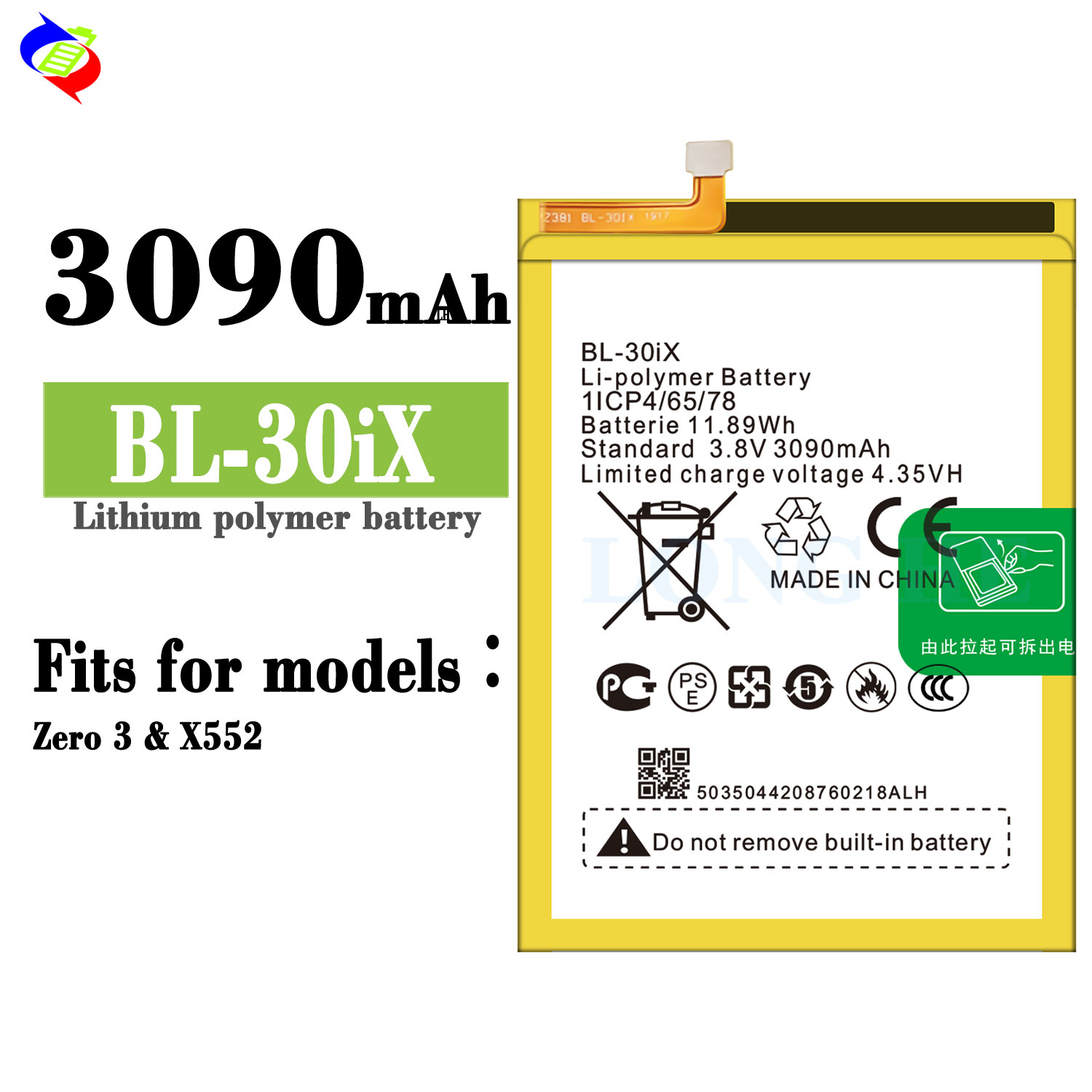 BL-30iX Replacement Mobile Phone Batteries for Infinix X552 Zero 3 3.8V 3090mAh