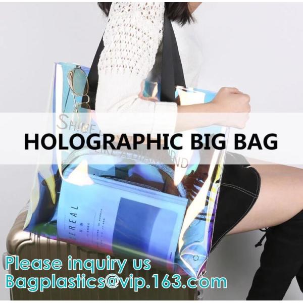 China Neon Rainbow Hologram PVC Tote Bag custom holographic handbag PVC handle beach bag,Cosmetic Makeup Travel Pouch,Zipper factory