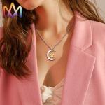 Engravable SS Moon And Star Pendant Necklace For Women