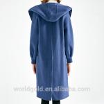 Blue Women'S Casual Winter Coats With Hood , Long Woolen Jacket For Ladies
