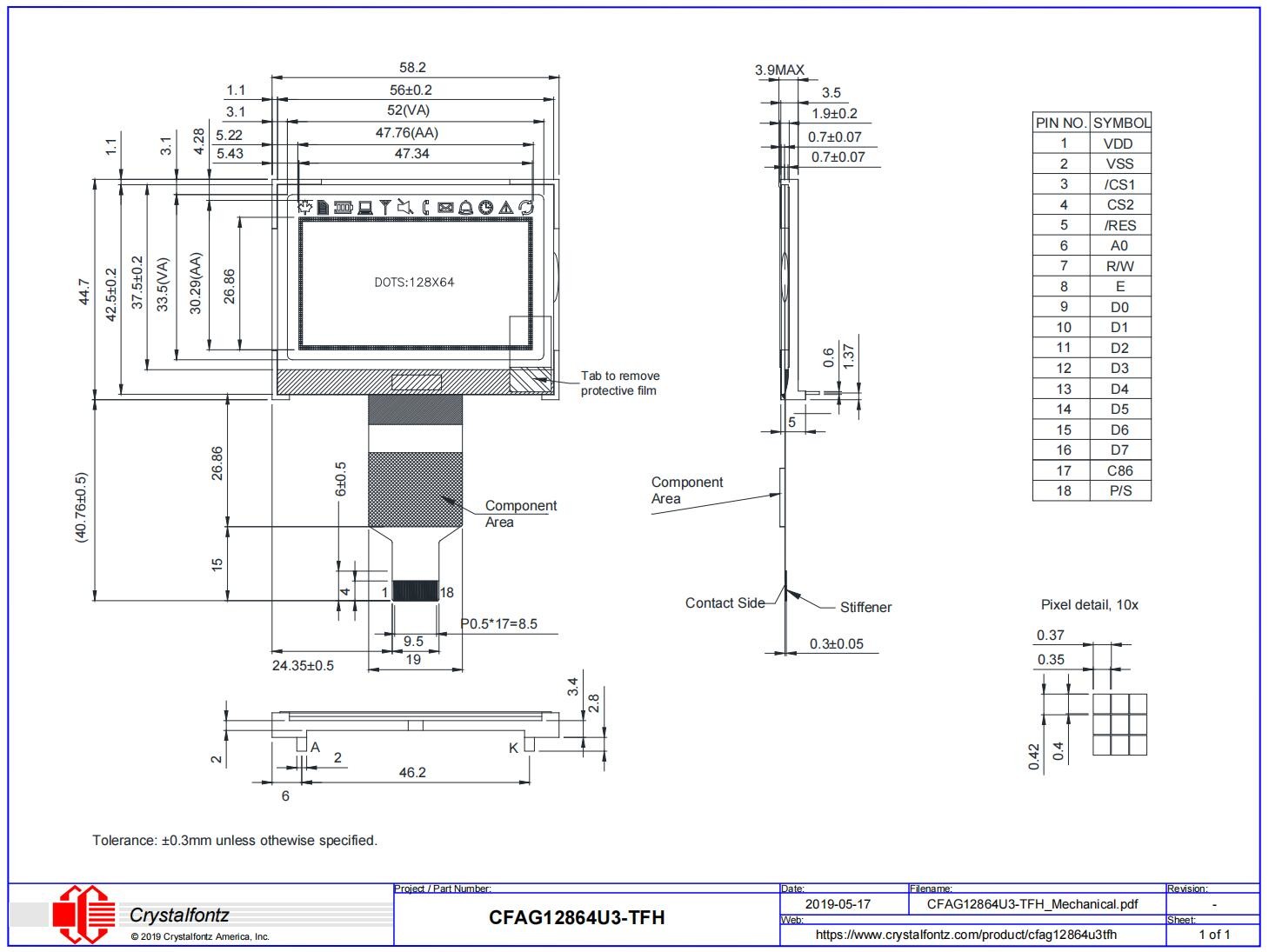 2.4'' 128*64 Graphic LCD Module Low Power CFAG12864U3-TFH ST7565P With Backlight Industrial Display