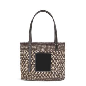 China Spring And Summer Straw Woven Bag Color Matching Vegetable Basket Lafite Leather factory