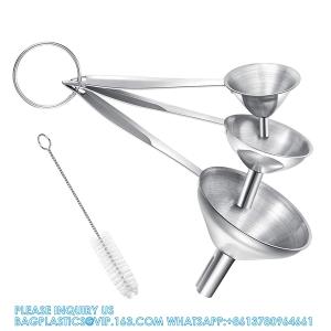 China Funnels For Filling Bottles, 3 Pcs Stainless Steel Kitchen Funnel Set With Long Handle, Food Grade Mini Metal Funnel factory