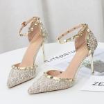 ZM025 9928-16 Korean Style Rivet Women'S Sandals Pointed Toe Stiletto Single