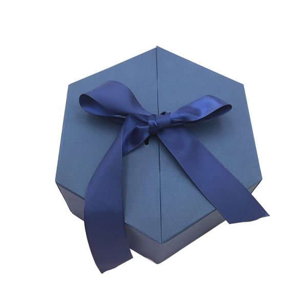 Hexagonal Shaped Art Paper Ribbon Rigid Packaging Box Style Ideal Packaging Choice For Goods