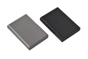 China Rectangular Slim And Compact Metal Card Holder With PU Design factory