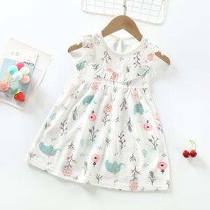 China Girls Cotton Casual White Summer Dresses Sleeveless Print Cartoon Casual factory