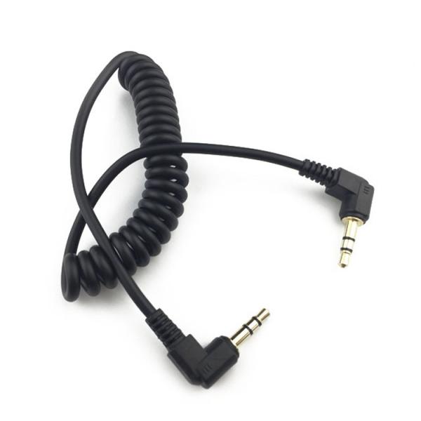 90 Degree Male to Male 3.5mm Jack Coiled Headphone Stereo Aux Audio Extension Cable