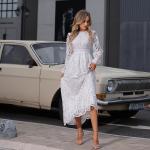 Embroidered Long Sleeve Lace Maxi Dress Plain Pattern For Wedding