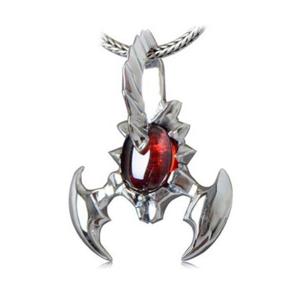 Women's and Men's Sterling Silver Vintage Style Garnet Scorpion Pendant Necklace