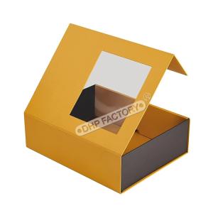 China Yellow Printed Magnetic Flap Gift Box Personalised Magnetic Box With Clear Window factory