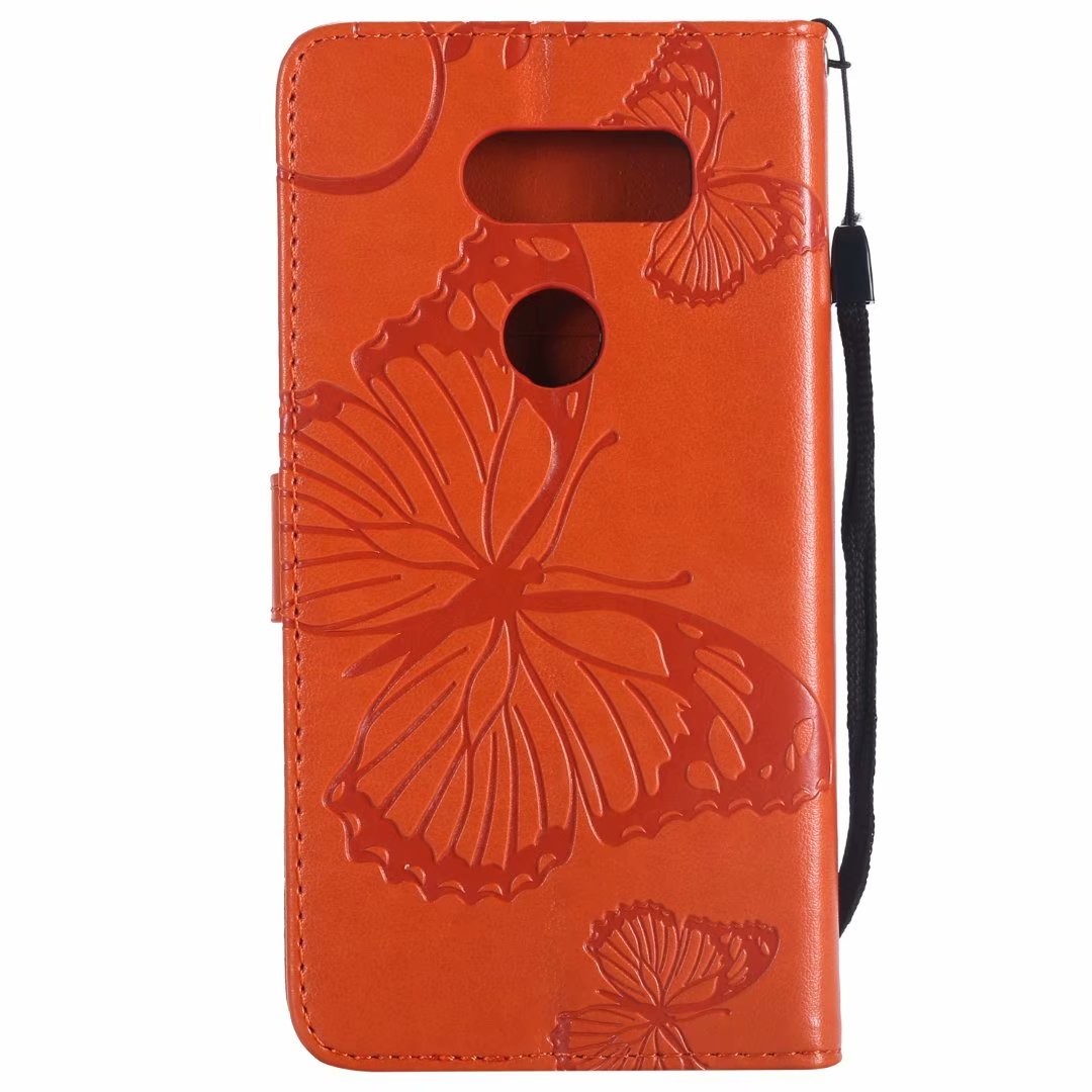 LG V30 Embossing 3D Butterfly Leather Bracket Stand Wallet Case with wristlet strap