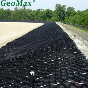 China Black HDPE Geocell 200mm Height 445mm Welding Space For Retaining Walls River Walls Gabion Replacement Vegetated Wall factory