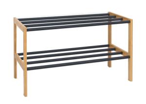 China 2 Layer 37cm Height 62cm Length Natural And Black Shoe Shelf factory