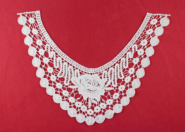 French Venice Guipure Lace Neck Applique With Chemical Poly Milk Silk / Neckline
