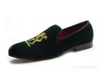Lion Embroidered Mens Velvet Loafers Handmade Mens Black Velvet Slippers For