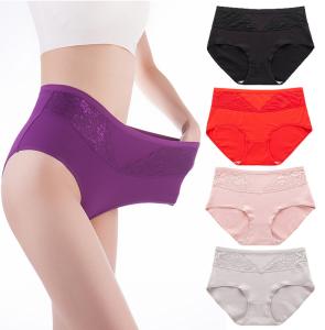 China XL-4XL Womens Underwears High Waist Cotton Female Fat Briefs Plus Size Lace Panties For Middle-Aged Women factory