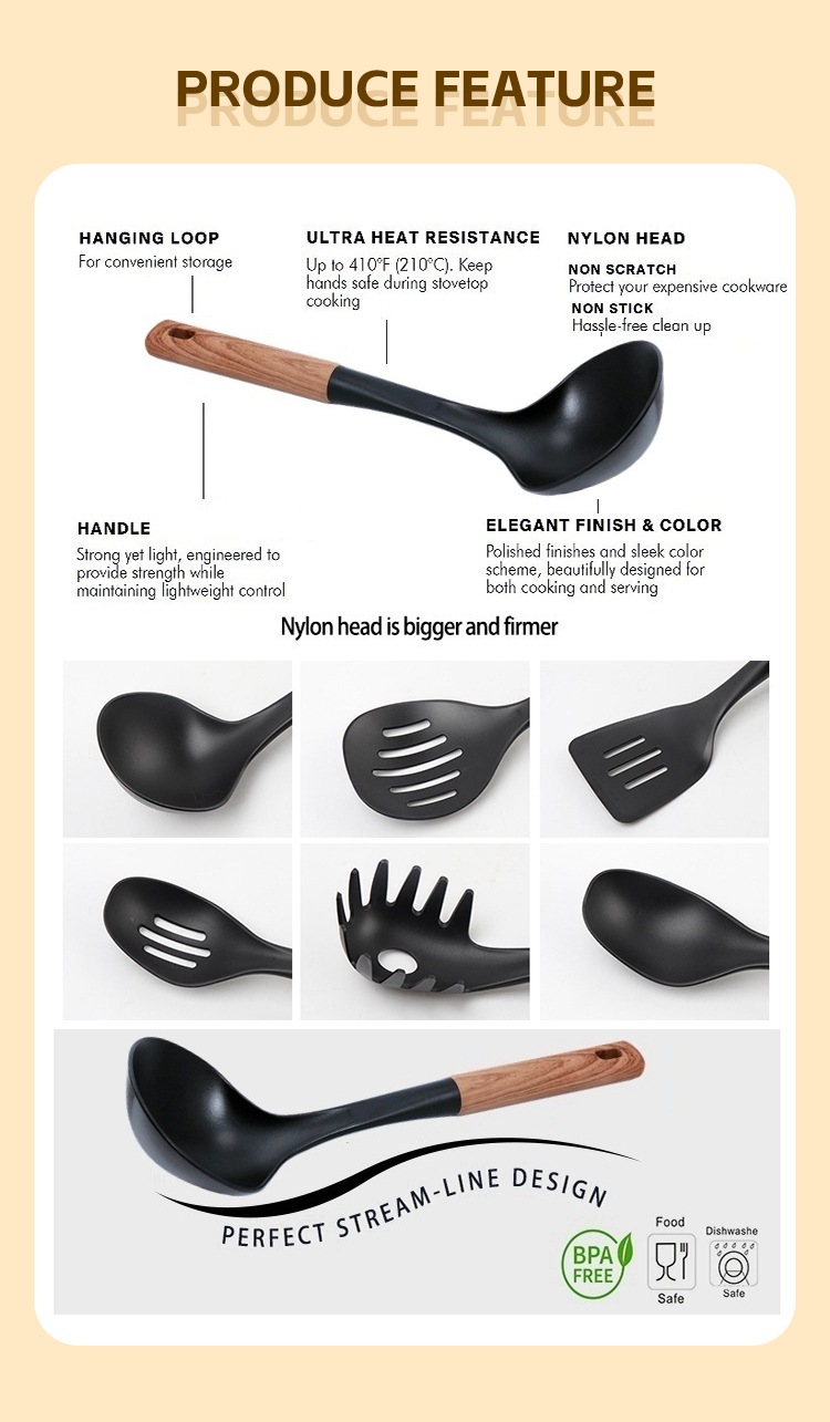 ODM or OEM Accepted 6-Piece Kitchen Utensils Set With Rotating Stand and Nylon ABS Handle