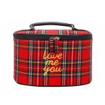 Korean Style Custom Print Logo Grid Cylinder Cosmetic Bag