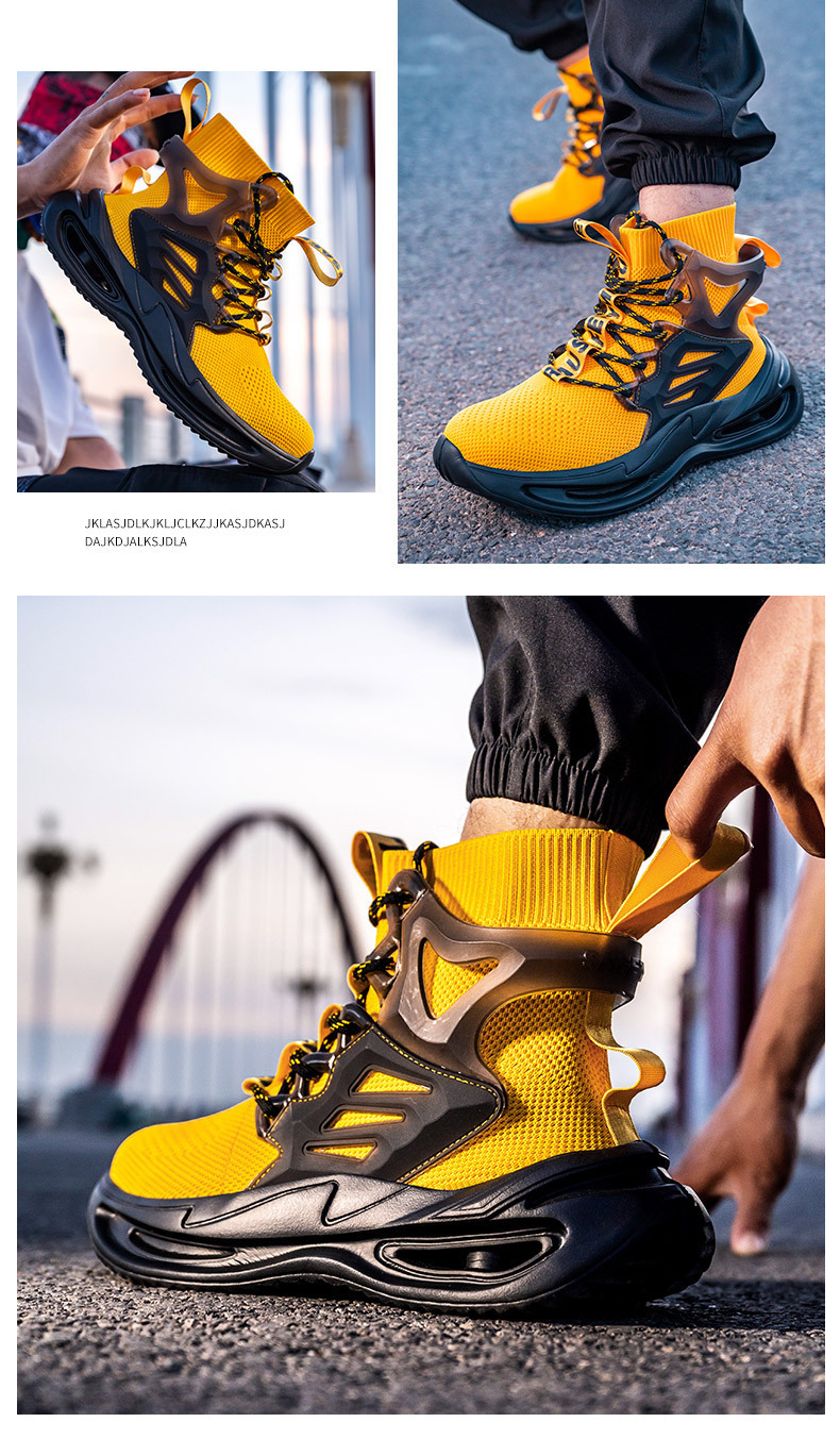 OEM Security Work Boots With Mid-cut Flying Knit Safety Boots And European Standard Steel Toe