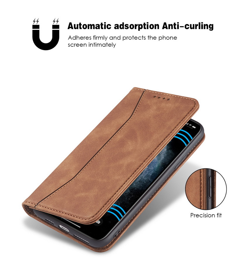 Stylish Magnetic Flip Cover PU Leather TPU Holder Mobile Phone Case for iPhone12 Pro