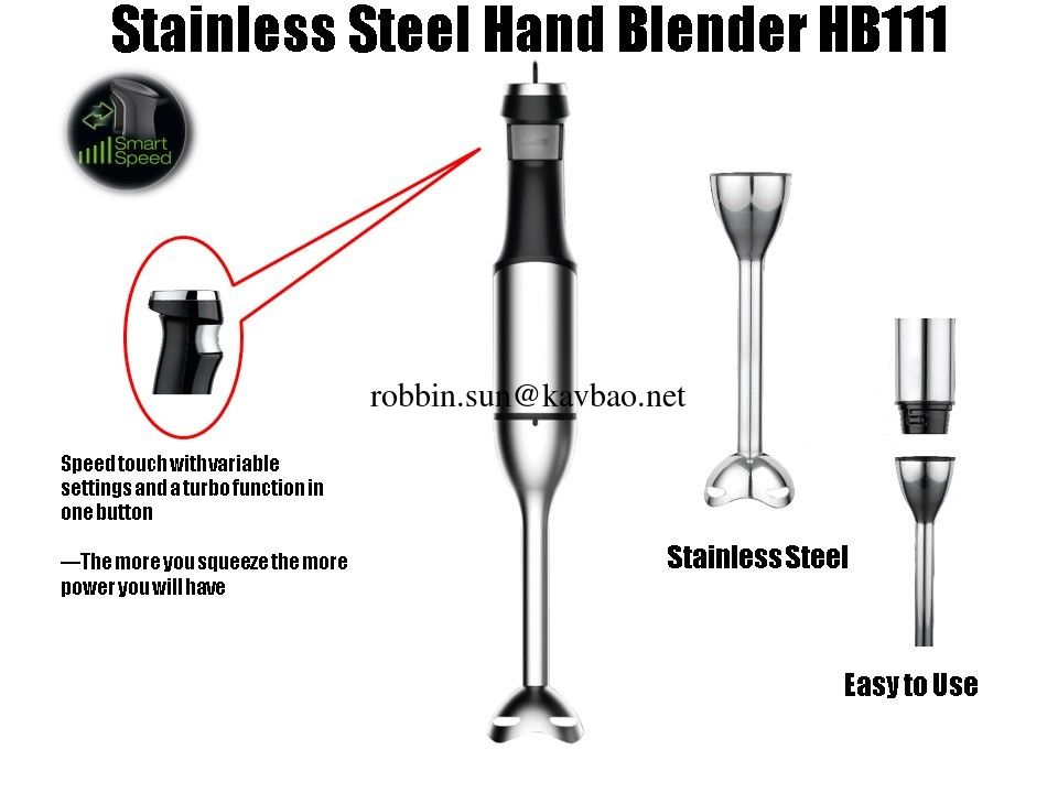 HB111 Stainless Steel Stick Blender With Chooper and Processing Bowl