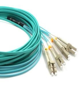 8 Core MPO Fiber Connector , 50um Om3 MPO To LC Patch Cord LSZH Aqua