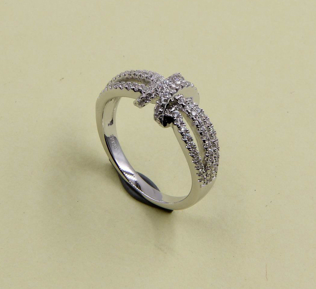 AAA Cubic Zirconia Rings In 925 Sterling Silver Silver Diamond Rings 925 Sterling Ladies Silver Rings Silver Bow Ring