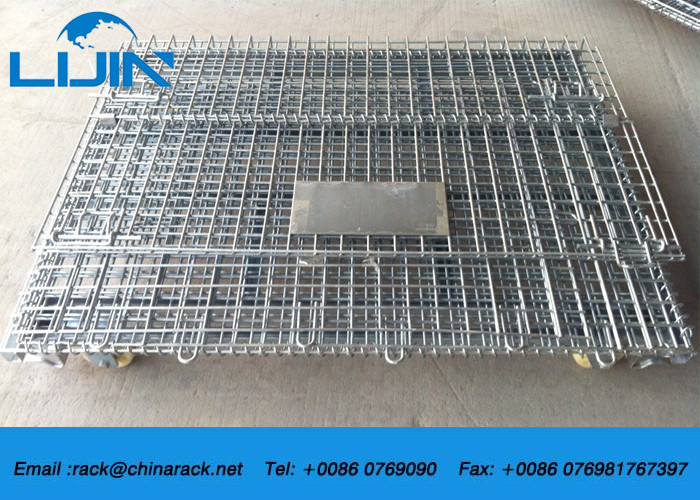 Zinc Finish Rigid Rolling Wire Mesh Cages With Foot Brakes / Castors