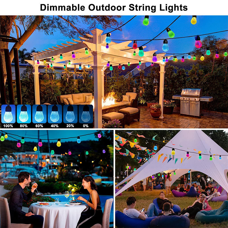 IP65 Waterproof RGB String Light Outdoor Shatterproof 48FT Dimmable