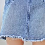 Custom Women A LINE Damaged Denim Skirt With Pearls And Frayed Hem