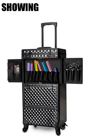 Professional Aluminium Hairdressing Tool Box , Universal Wheel Rod Hairdresser Box