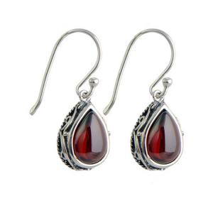 China Sterling Silver Pear Shape Garnet Dangle Drop Earrings(E12282GREEN) factory