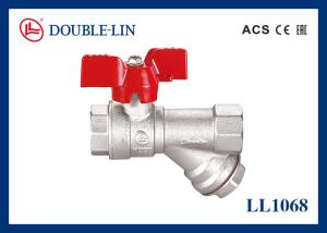 China Female X Female 16 Bar Brass Ball Valve With Y Strainer , T Handle factory