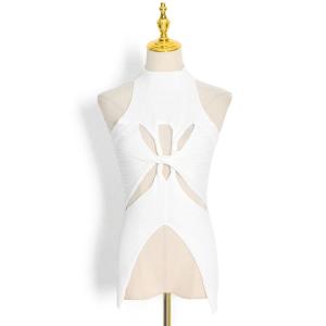 China Sexy Irregular Solid Color Sleeveless Hollow Out Kink Knit Vest factory