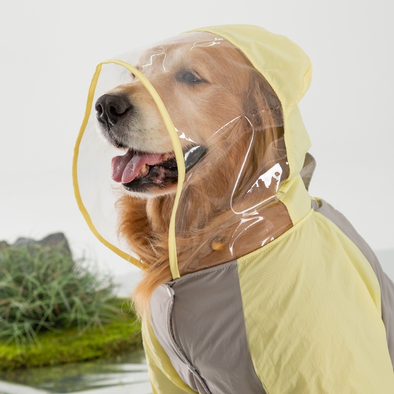 Hooded Large Breed Dog Raincoat Stretchable Hem Anti-static Camouflage Print