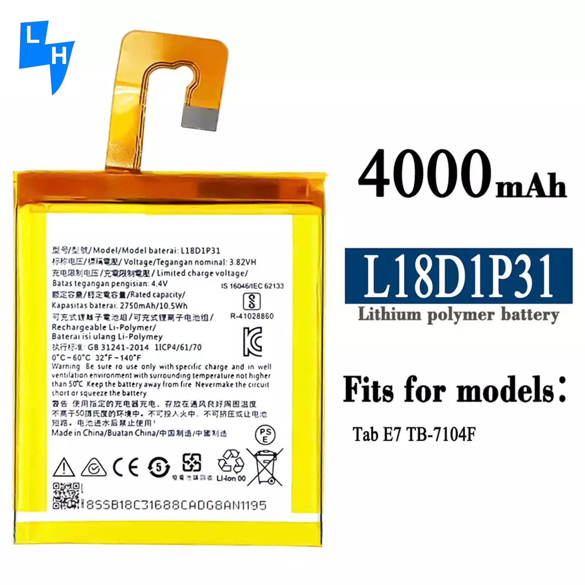 Affordable White Mobile Phone Battery L18D1P31 for Lenovo TAB E7 TB-7104X in White Color