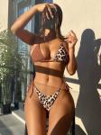Black Large Size Ladies Swimwear UPF Lepord Brown Bikini Plus Swim Wear