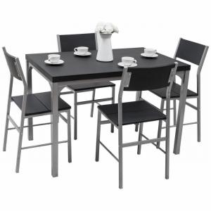 China Home Wooden Black Dining Table Set 4 Seater Chairs With Metal Frame factory