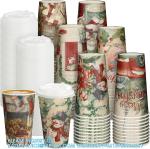 Christmas Paper Coffee Cups With Sleeves Lids 12 Oz Xmas Disposable Party Cup