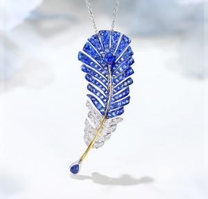 China Brooch Sapphire Virgo Necklace 0.25ct Diamond Feather Pendant factory