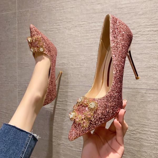 068880-11 Korean fashion sexy rhinestone high heels sequins are thin all-match