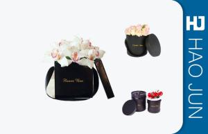 China Black Flower Packing Boxes , Small Cardboard Boxes With Handles / Lids factory